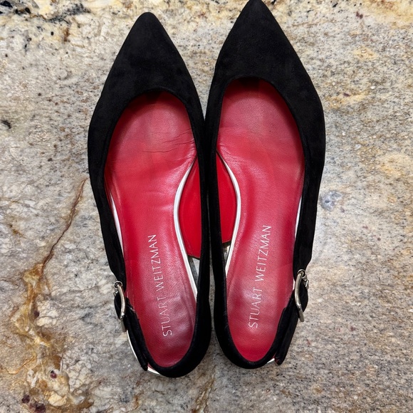 Stuart Weitzman Black Suede flats. Red leather interior. - Picture 3 of 7
